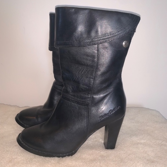 Harley Davidson Black Heeled Leather Boots 5.5 - Picture 12 of 14